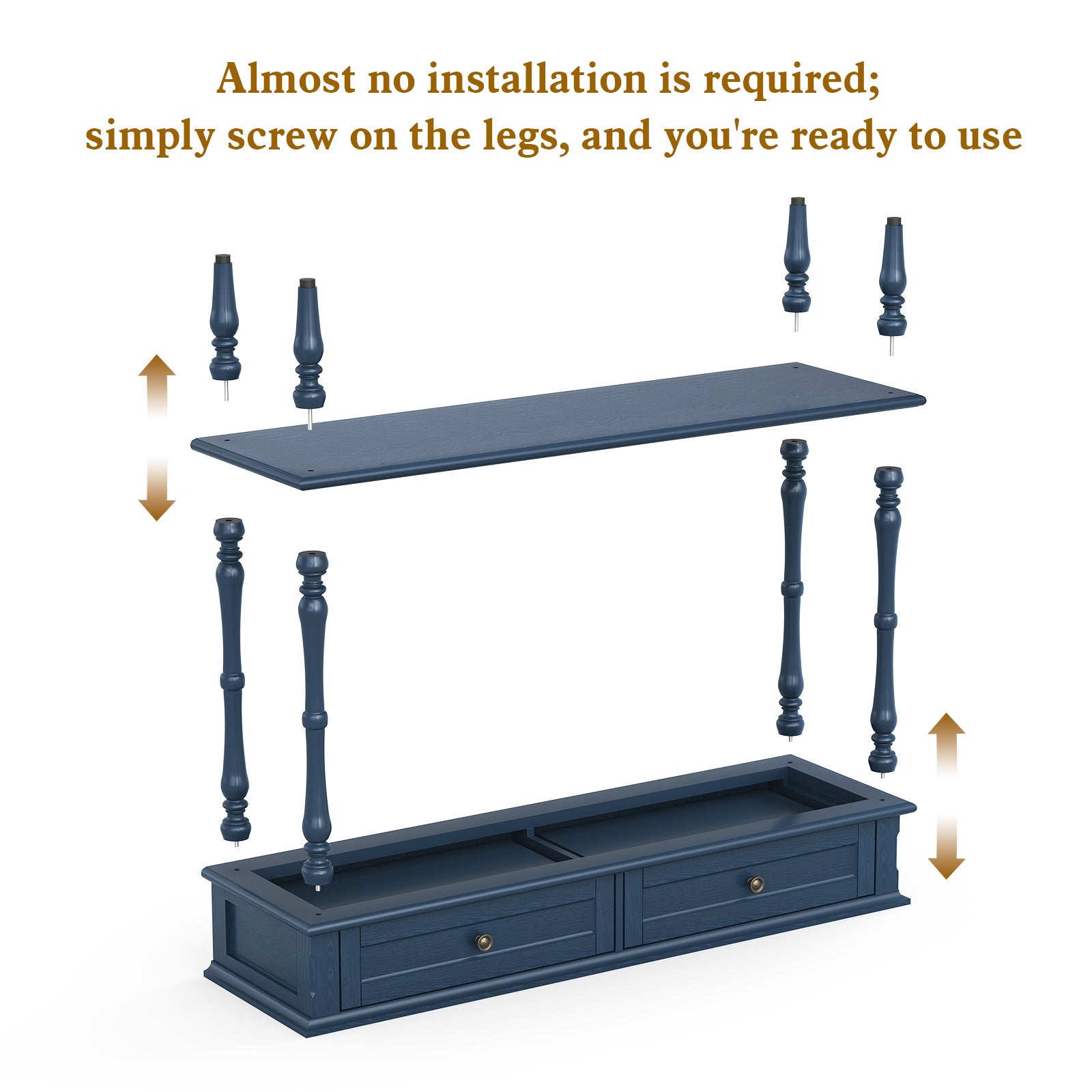 CBJCBJ40"Vintage Minimal Assembly Console Table with 2 Storage Drawers,Suitable for Living Room,Blue