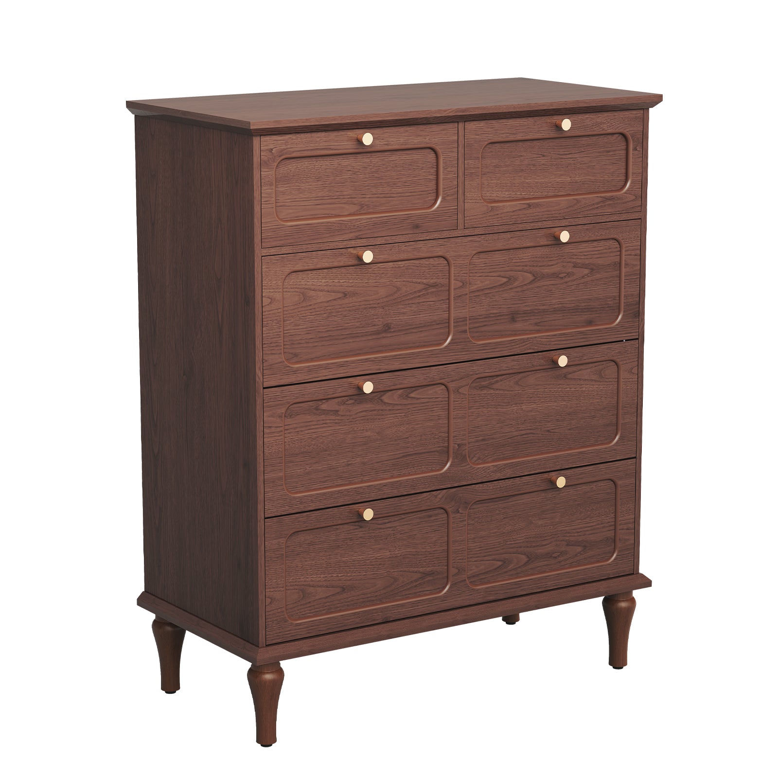 HLR 40" Mid-century 5 Drawer Dresser for Bedroom, Small Dressers & Chest of Drawers, Brown