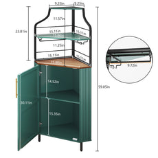 HLR Corner Coffee Bar Cabinet with LED Strip, 4-Tiers Modern Tall Liquor Cabinet with Wine Rack for Dining Room