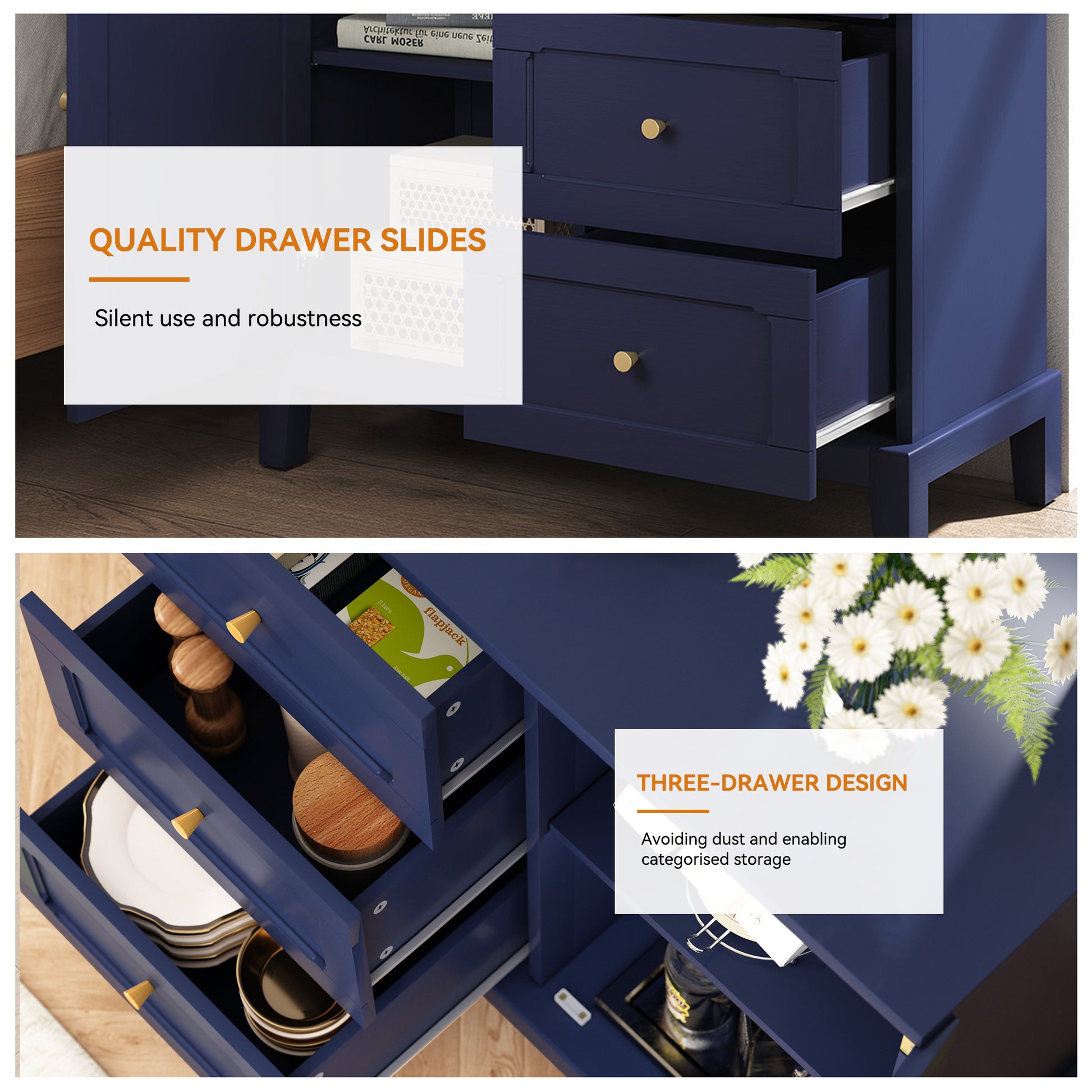 HLR® Wooden Accent Cabinet with 3 Drawers and Doors