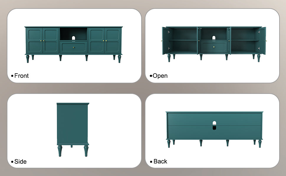 HLR Mid Century 67" TV Stand, for TVs up to 75", Living Room Entertainment Center with 4 Door Storage Cabinet, Green