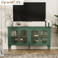 HLR 58'' Large Sideboard Buffet Cabinet with Storage, 4 Glass Modern Credenza Table for Kitchen, Green