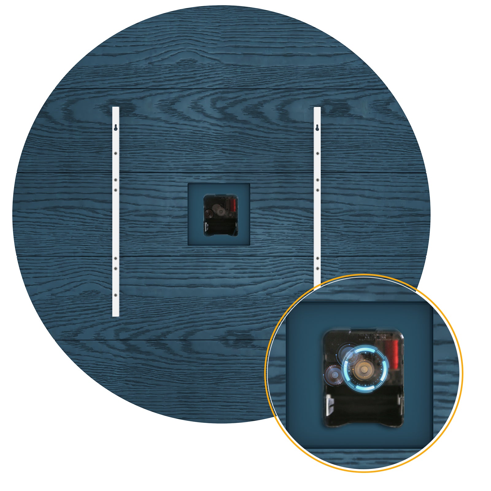 HLR 35.5” Farmhouse Large Shiplap Round Wall Clock with Roman Numeral for Living Room Decor, Navy Blue