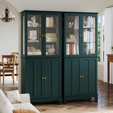 CBJCBJ Modern Bookcase with Storage, Display Cabinet with Glass Doors, Storage Cabinet with Adjustable Shelves,Green