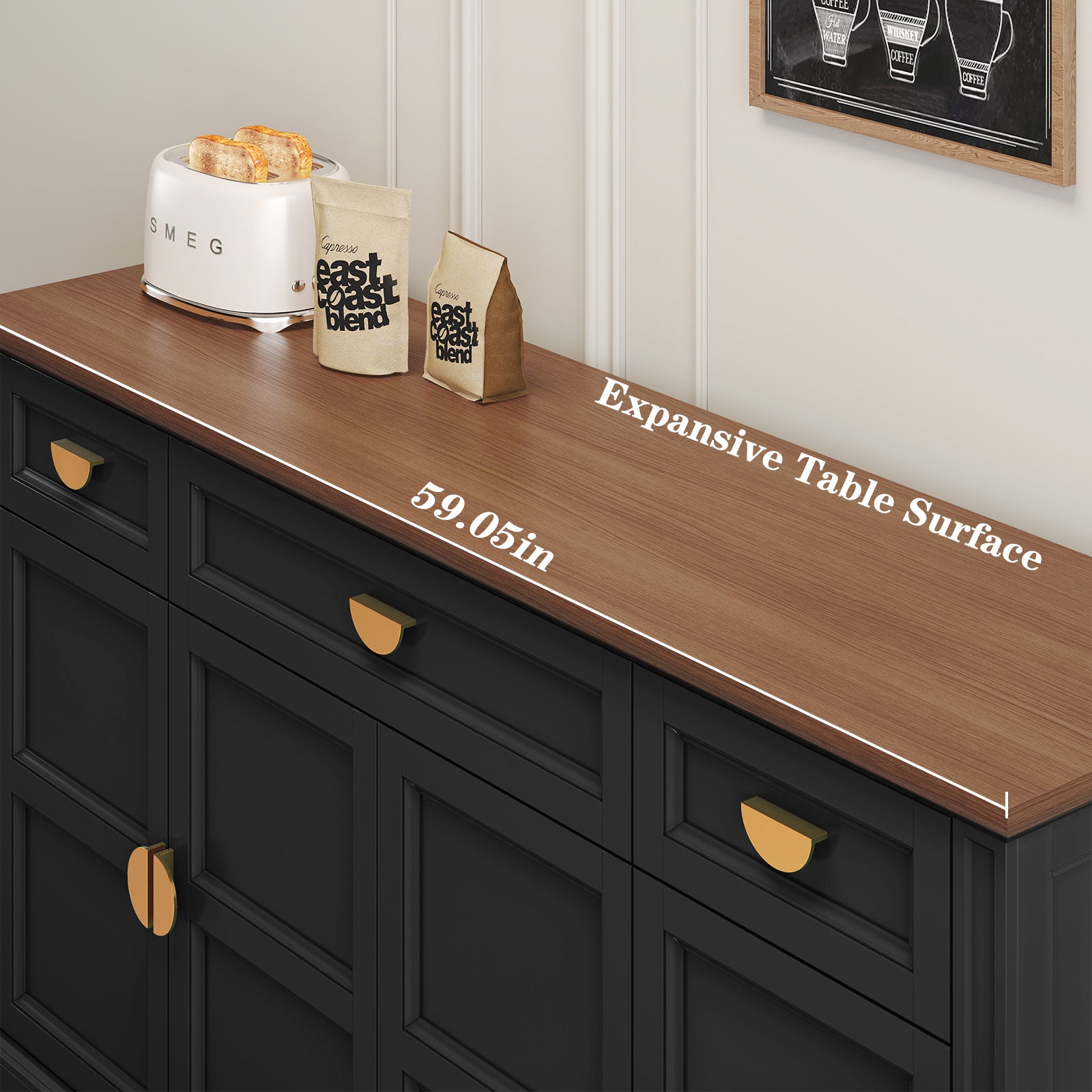 HLR® 60” Large Mid-Century Buffet Sideboard Cabinet