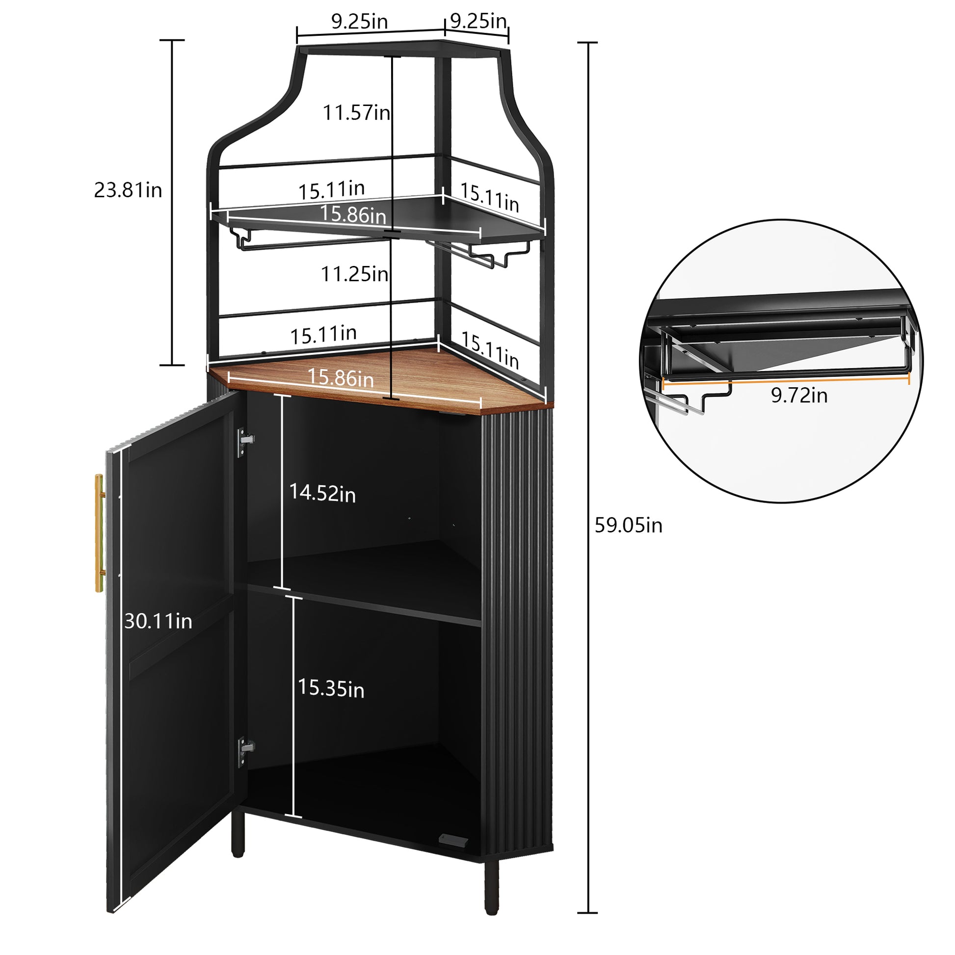 HLR Corner Coffee Bar Cabinet with LED Strip, 4-Tiers Modern Tall Liquor Cabinet with Wine Rack for Dining Room