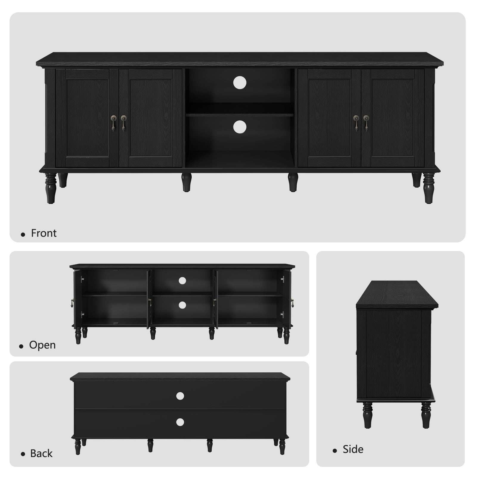 HLR 67" TV Stand, for TVs up to 75", Mid-Century Wood Entertainment Center for Living Room, Black