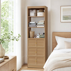 HLR Open Wardrobe Closet System with Adjustable Hanging Rods, Storage Cabinet with Drawers and Shelves,Brown