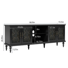 HLR Retro 67" TV Stand, for TVs up to 75", Living Room Entertainment Center with Carved Storage Cabinet, Black