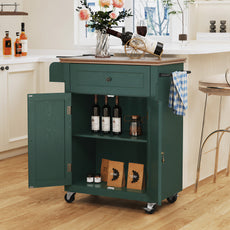 HLR Small Kitchen Islands Table with Storage, Rolling Wood Microwave Cart on Wheels for Dining Room, Green