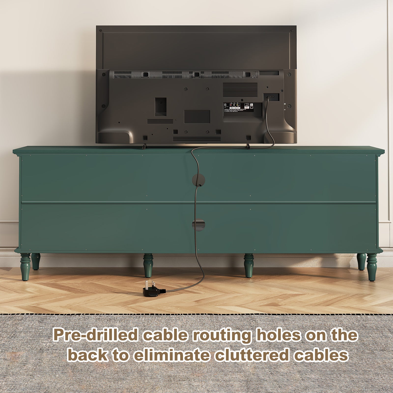 HLR 67" TV Stand, for TVs up to 75", Mid-Century Wood Entertainment Center for Living Room, Green