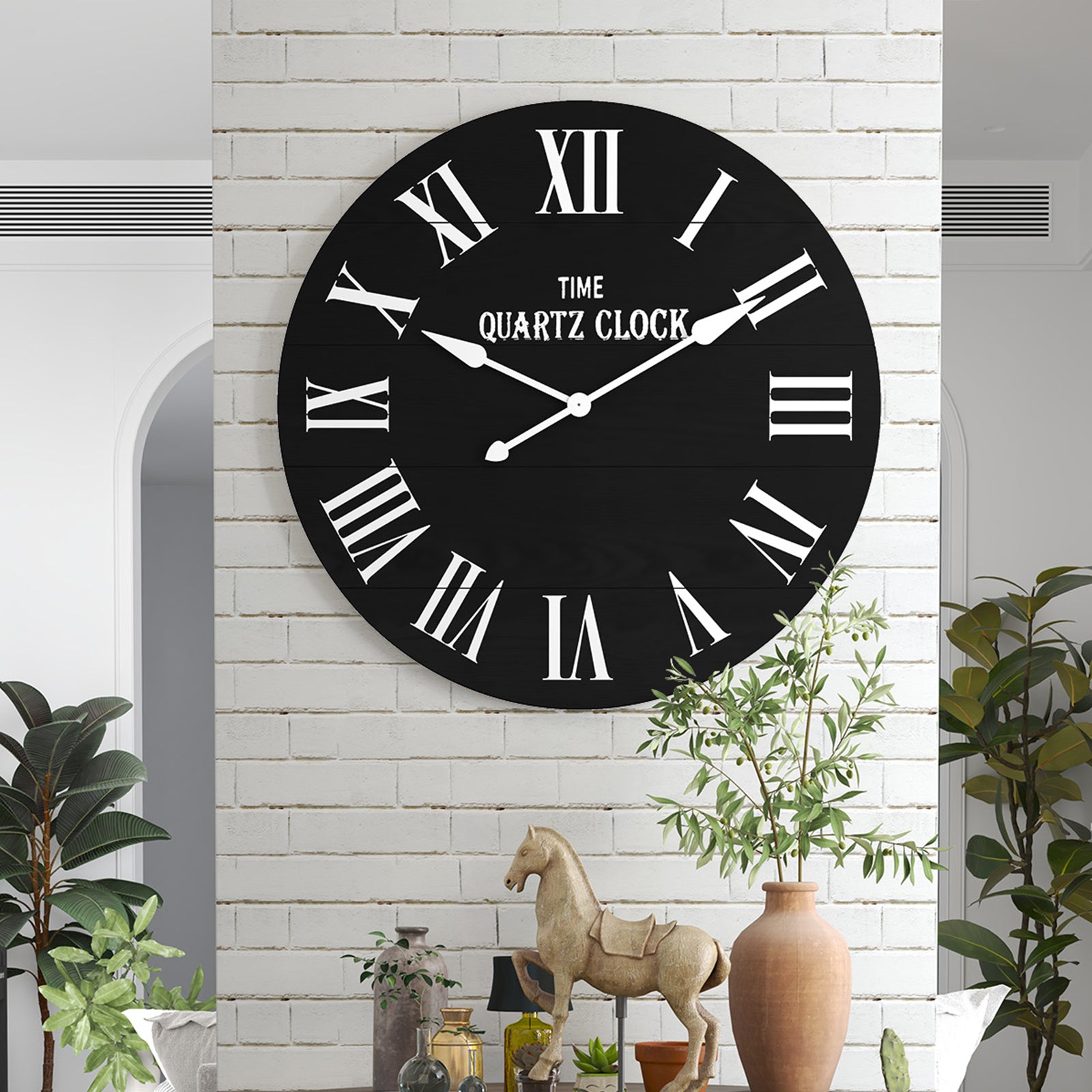 CBJCBJ 35.5” Farmhouse Large Shiplap Round Wall Clock with Roman Numeral for Living Room Decor