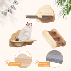 CBJCBJ Solid Wood Cat Wall Mounts Shelves Perches Set, Sleeping Playing Lounging Climbing Wall-mounted Cat Tree House for Multiple Cats, 3-Piece