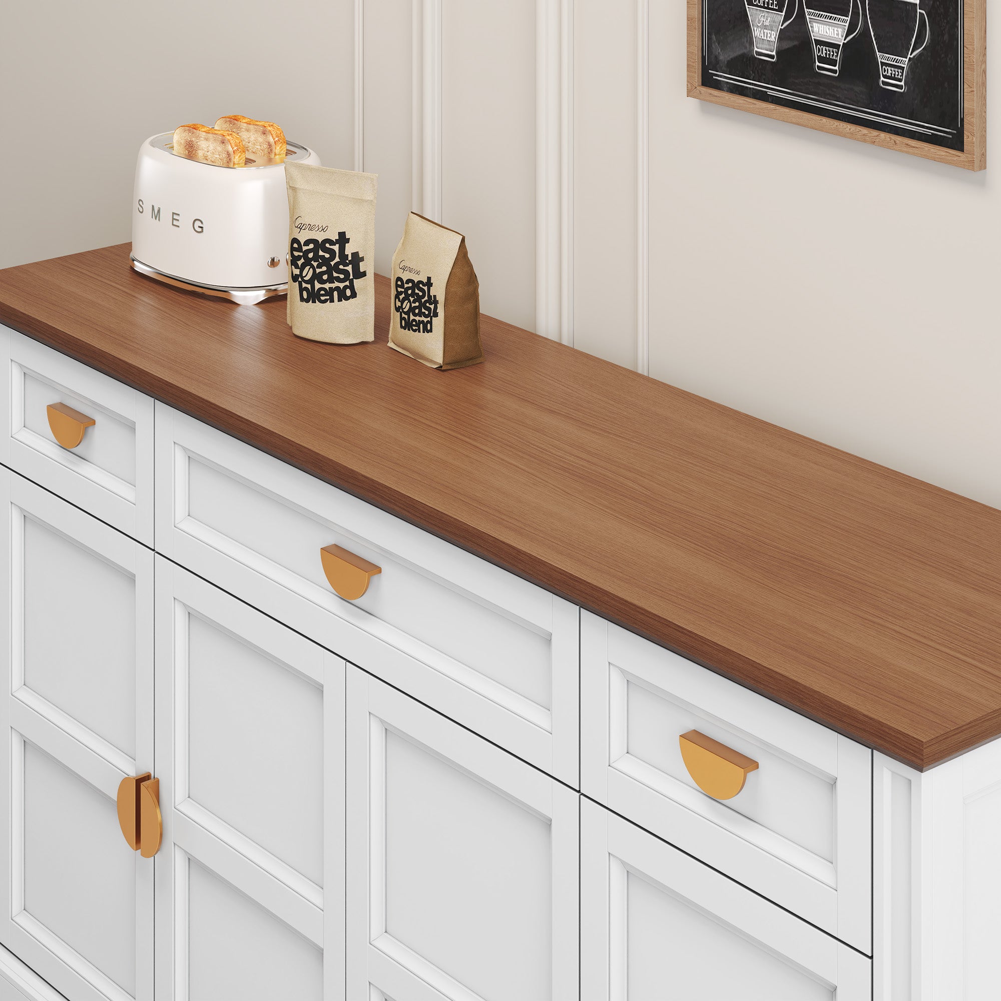 CBJCBJ Modern 60" Large Sideboard Storage Cabinet with Drawers, Farmhouse Wooden Coffee Bar