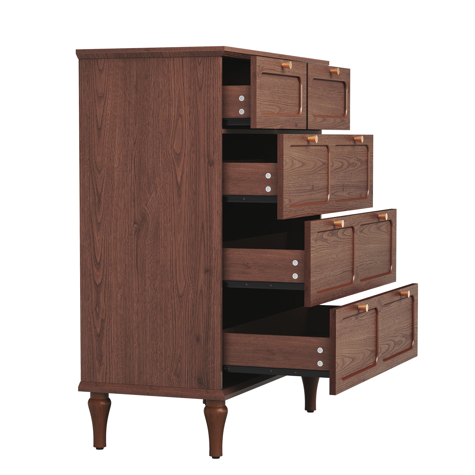 HLR 40" Mid-century 5 Drawer Dresser for Bedroom, Small Dressers & Chest of Drawers, Brown