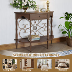 CBJCBJ Retro Console Table with Drawers, Assembled Entryway Storage Table, Accent Table for Hallway,Brown