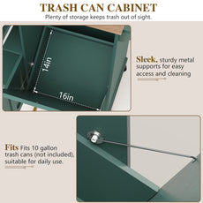 HLR Mid-Century 60" Kitchen Island with Trash Can Storage, Rolling Island Table, Green