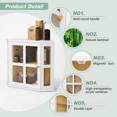 HLR Double Layer Bamboo Bread Box for Kitchen Counter, Large Capacity Bread Storage Bin with Acrylic Door, White