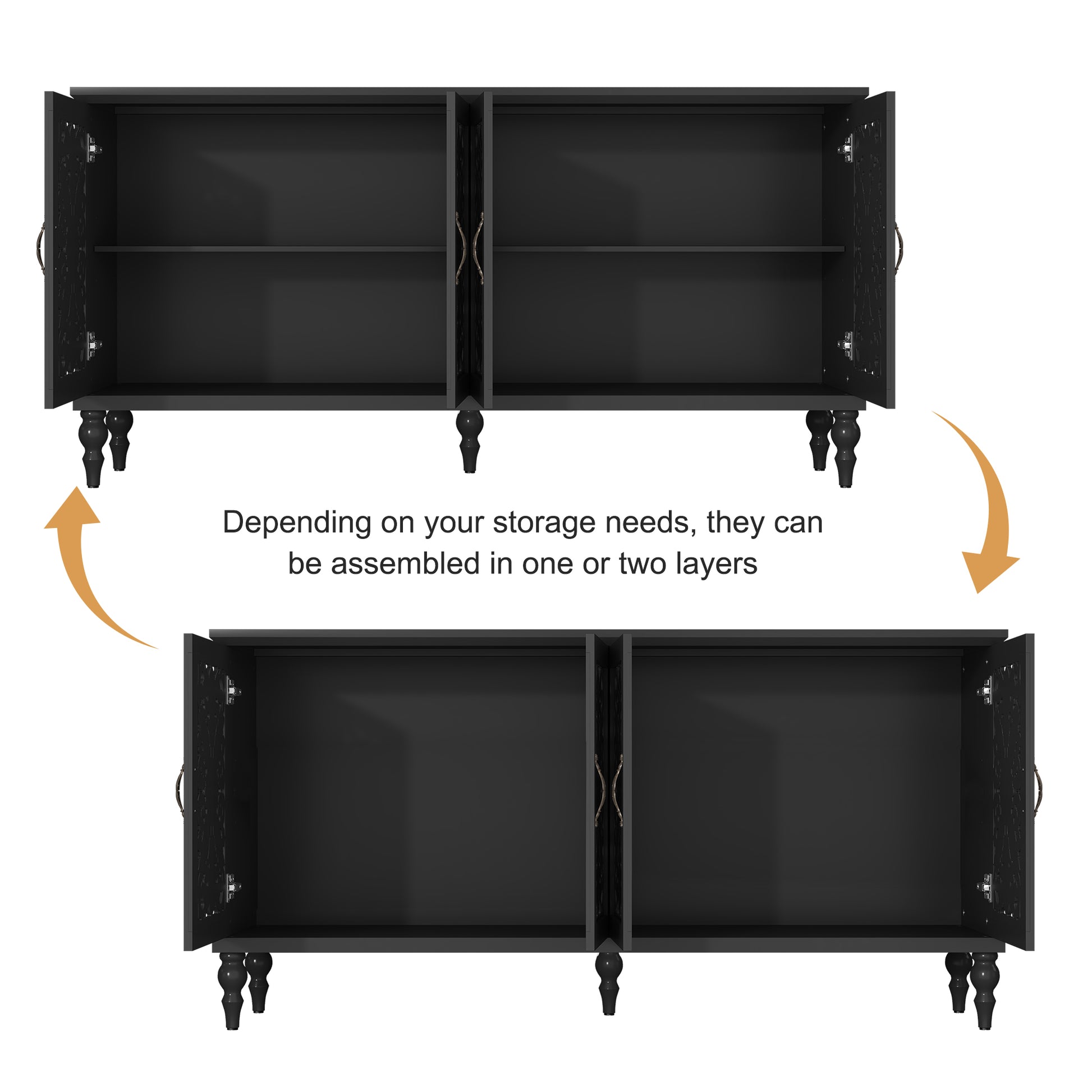 HLR 61.8" Accent Cabinet, 4 Doors Sideboards and Buffets Cabinet Buffet Cabinet with Storage for Living Room, Black