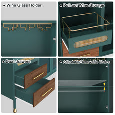 CBJCBJ 47” Coffee Bar Cabinet with Glass Rack, Modern Wine Bar Cabinet with Storage, for Dining Room, Green
