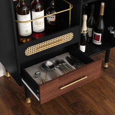 CBJCBJ Modern Coffee Bar Cabinet with Storage, Wine Cabinet with Glass Racks, Sideboard for Living Room,Black