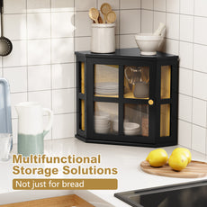 CBJCBJ Bamboo Bread Box, 2-Tier Countertop Storage Rack, Modern Retro Pantry Decor,Black