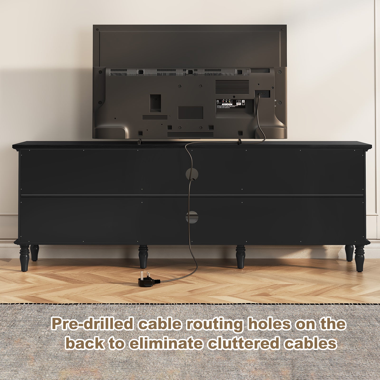 HLR 67" TV Stand, for TVs up to 75", Mid-Century Wood Entertainment Center for Living Room, Black