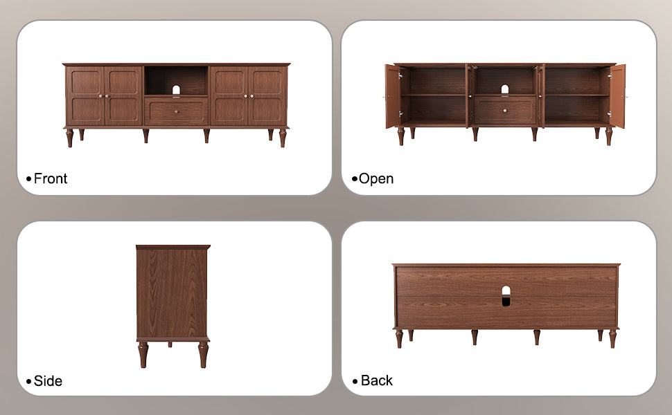 HLR Mid Century 67" TV Stand, for TVs up to 75", Living Room Entertainment Center with 4 Door Storage Cabinet, Brown