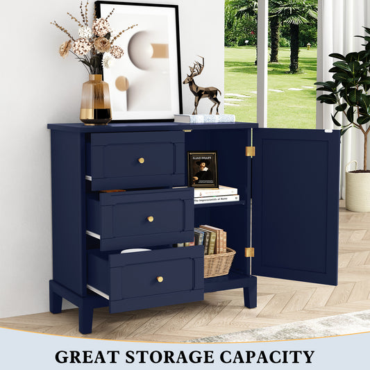 HLR Modern 32" Accent Cabinet 3 Drawers & Door, Wood Sideboard with Storage for Living Room Navy Blue
