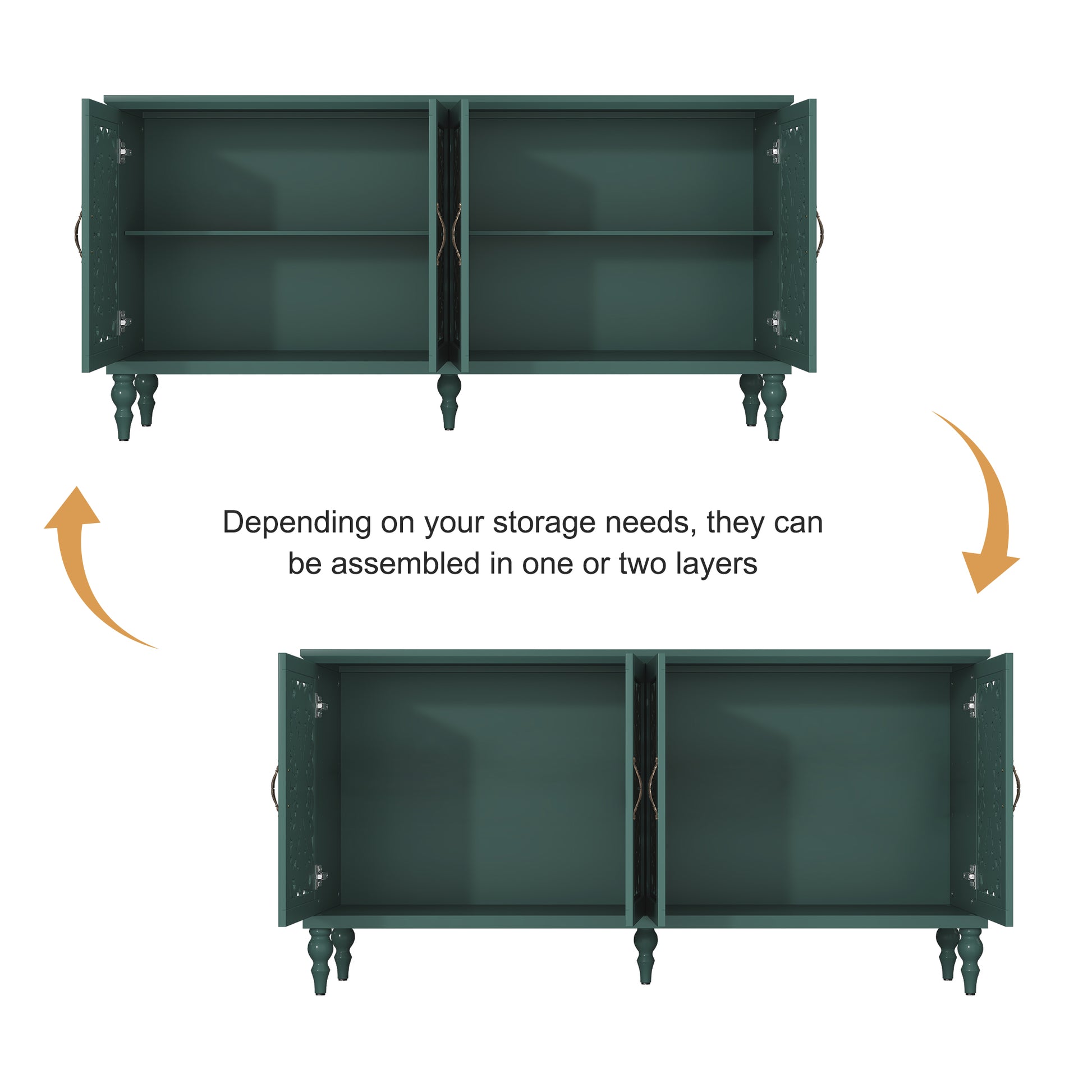 CBJCBJ 63" Mid Century Retro Sideboard Buffet Cabinet 4 Door, Accent Cabinet for Dining Room,Green