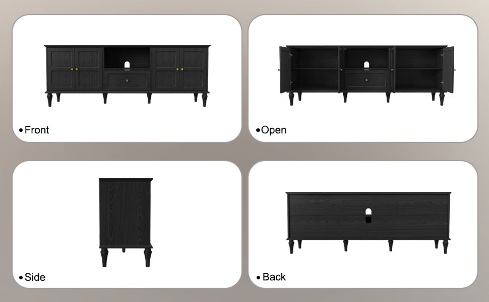HLR Mid Century 67" TV Stand, for TVs up to 75", Living Room Entertainment Center with 4 Door Storage Cabinet, Black