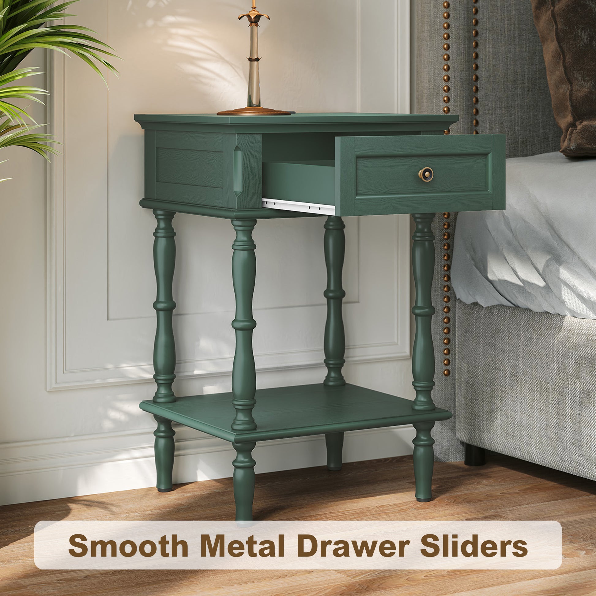 HLR 20" Mid Century Nightstand, Assembled Wood Bedroom End Table with Drawers & Shelves