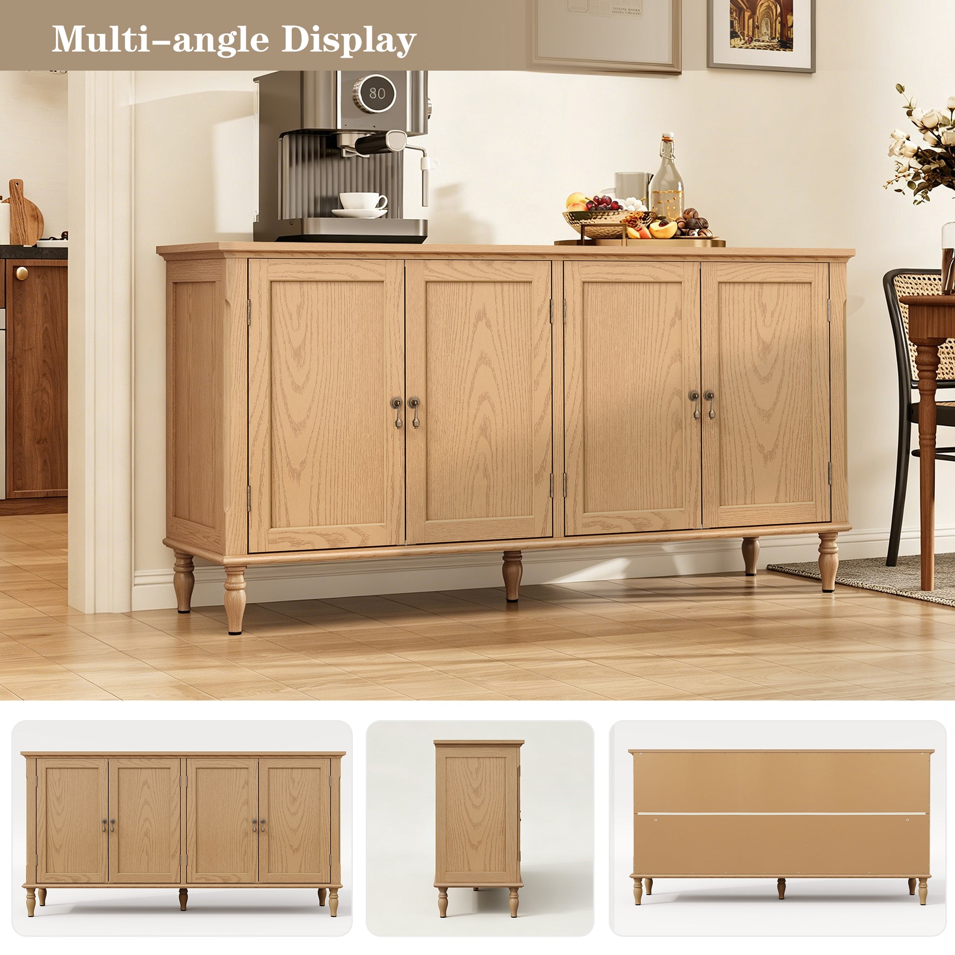 CBJCBJ 58" Retro Sideboard Buffet Cabinet with Storage, Accent Cabinet for Kitchen, Living Room,Wood
