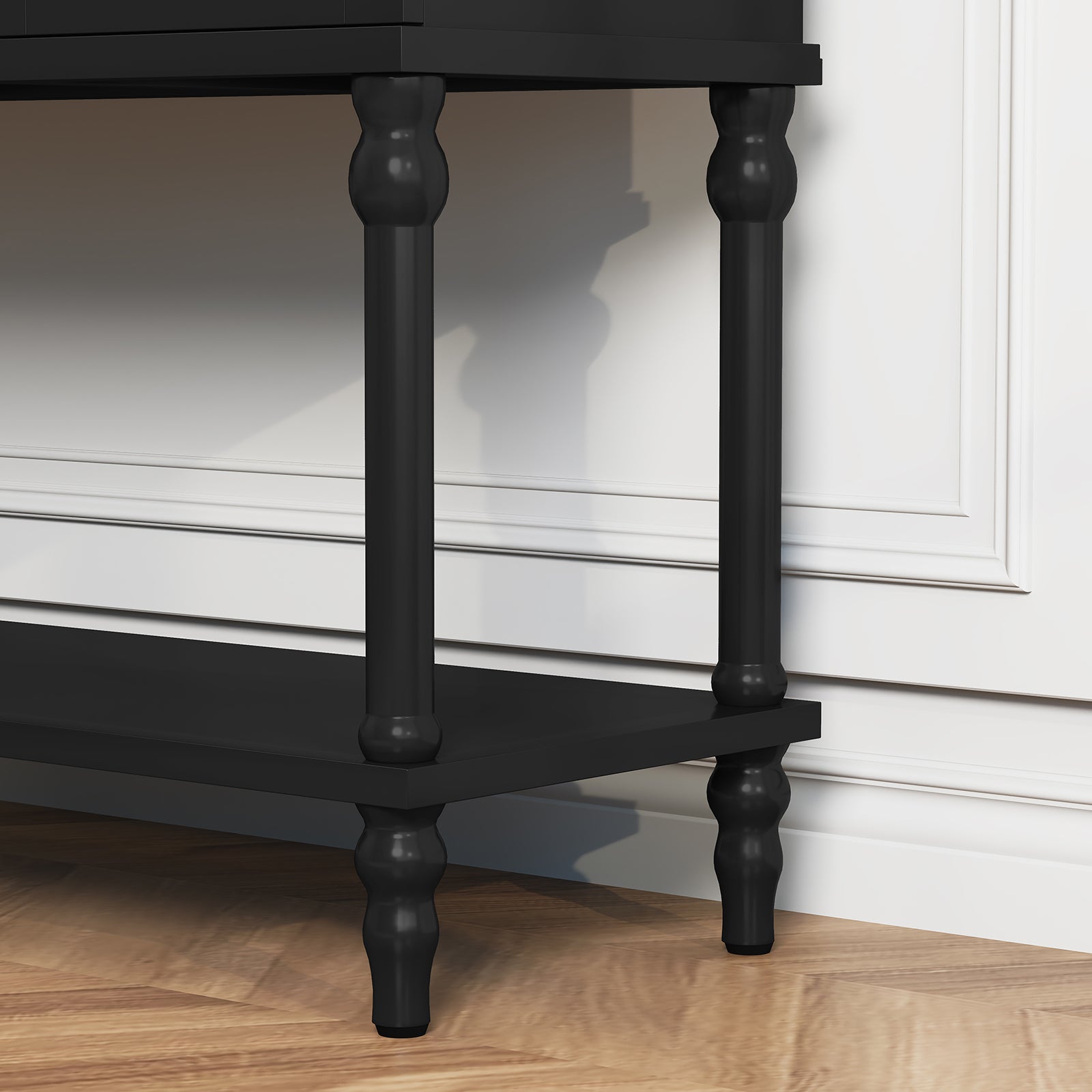 HLR Modern 42" Console Table with Storage, Entryway Table Wood Behind Couch with Shelves for Living Room, Black