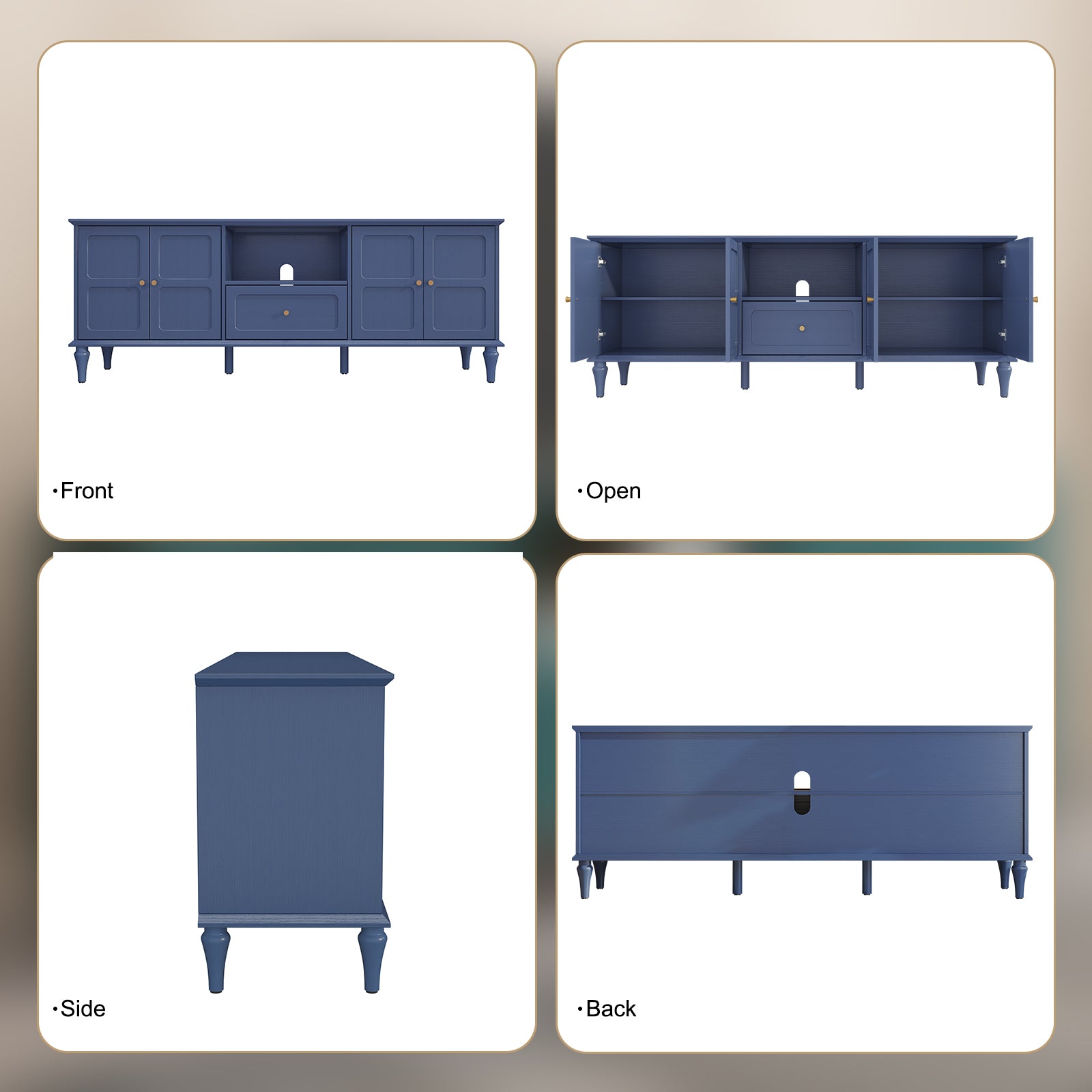 CBJCBJ 67"Mid-Century Modern TV Stand for TVs up to 75" ,Media Console With Storage and Adjustable Partition ,Blue