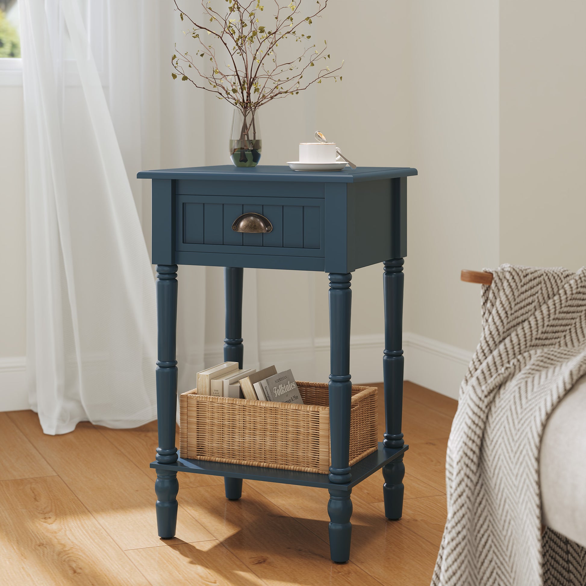 CBJCBJ 26.8"H Retro Nightstands, Side Table with Drawers and Open Shelves, for Bedrooms and Sofas,Blue