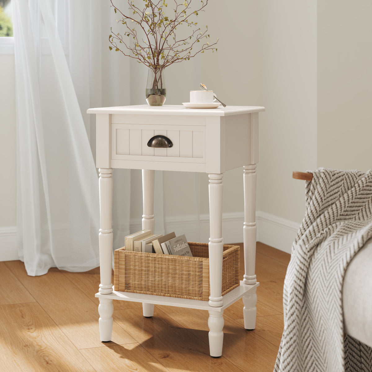CBJCBJ 26.8"H Retro Nightstands, Side Table with Drawers and Open Shelves, for Bedrooms and Sofas,White