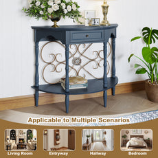 CBJCBJ Retro Console Table with Drawers, Assembled Entryway Storage Table, Accent Table for Hallway,Blue