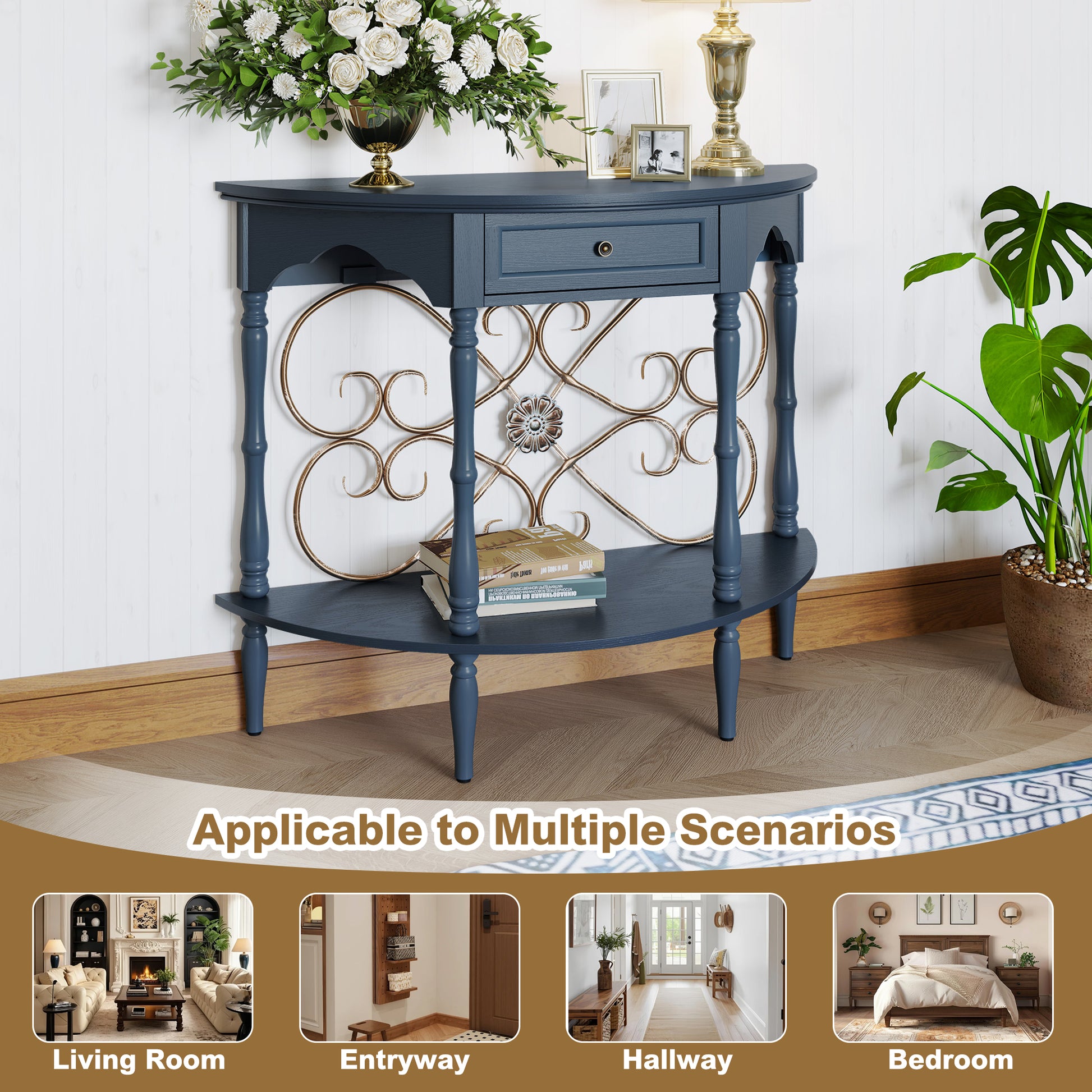 CBJCBJ Retro Console Table with Drawers, Assembled Entryway Storage Table, Accent Table for Hallway,Blue