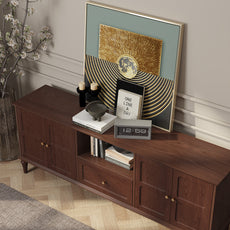 CBJCBJ 67"Mid-Century Modern TV Stand for TVs up to 75" ,Media Console With Storage and Adjustable Partition , Brown