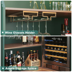 HLR L-Shaped Home Bar Cabinet with Fridge Space, 4-Tier Corner Bar Unit Wine Cabinet with Storage, Green