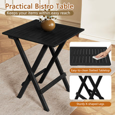 HLR 3-Piece Folding Bistro Table and Chairs Set, Outdoor Patio Solid Wood Furniture Sets with Table Outdoor Garden, Black