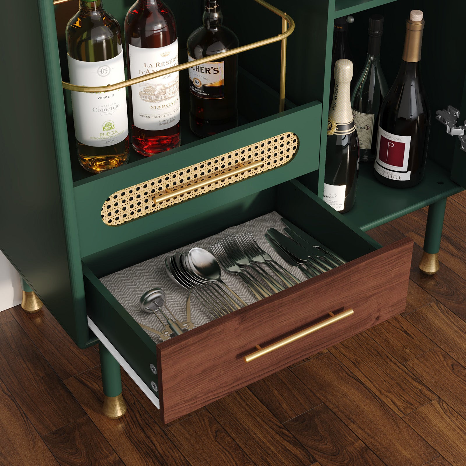 CBJCBJ Wine Bar Cabinet, Modern Coffee Cabinet with Glass Racks, Sideboard Cabinet, Green