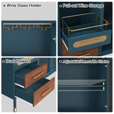 CBJCBJ 47” Coffee Bar Cabinet with Glass Rack, Modern Wine Bar Cabinet with Storage, for Dining Room, Blue