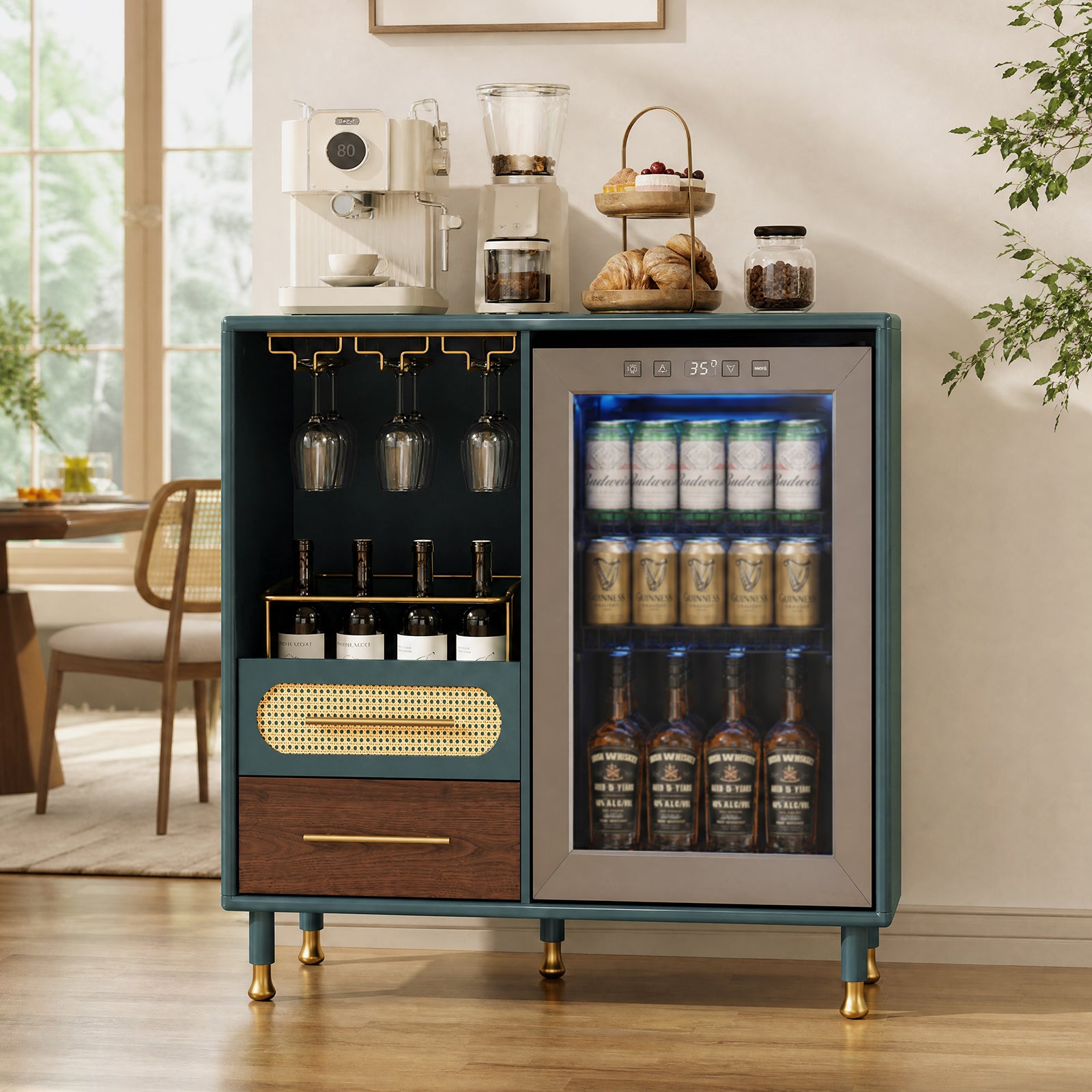 CBJCBJ Modern Wine Bar Cabinet with Ice Bar, Compact Coffee Bar for Dining Room(No Refrigerator Included),Green