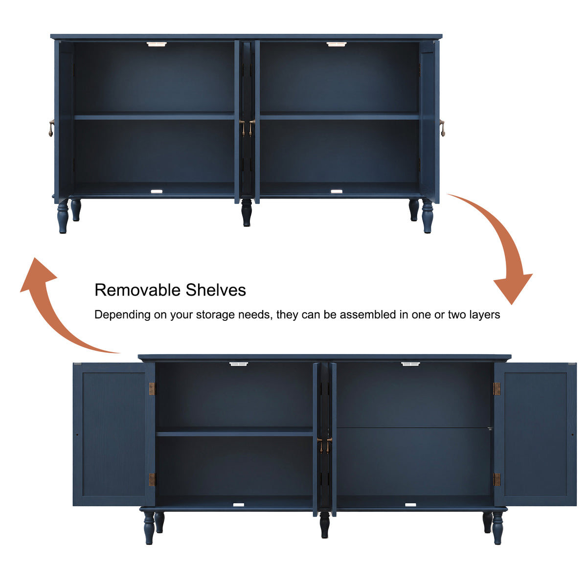 CBJCBJ 58" Retro Sideboard Buffet Cabinet with Storage, Accent Cabinet for Kitchen, Living Room,Blue