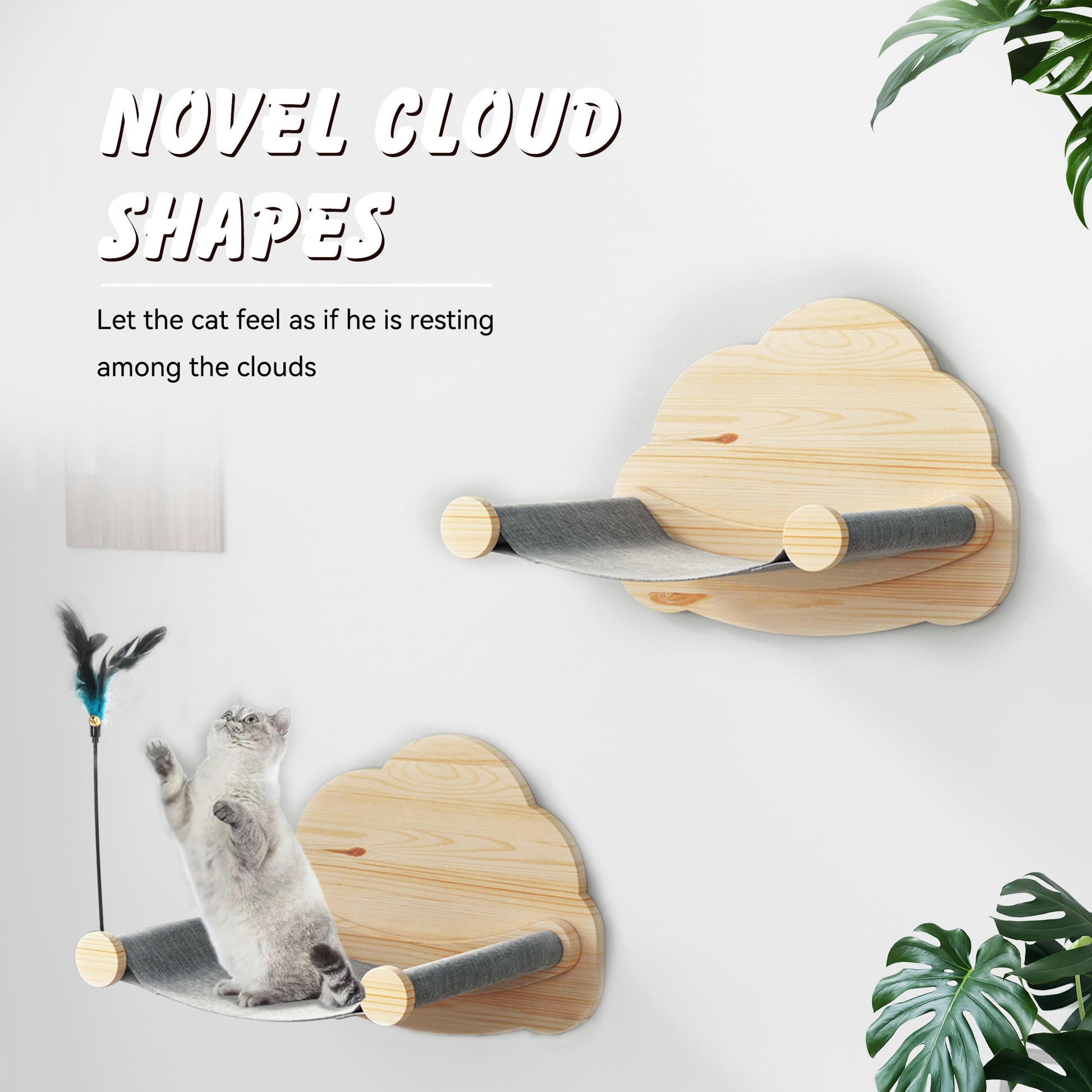 CBJCBJ Solid Wood Cat Wall Mounts Shelves Perches, Sleeping Playing Lounging Climbing Wall-mounted Cat Tree House for Cat