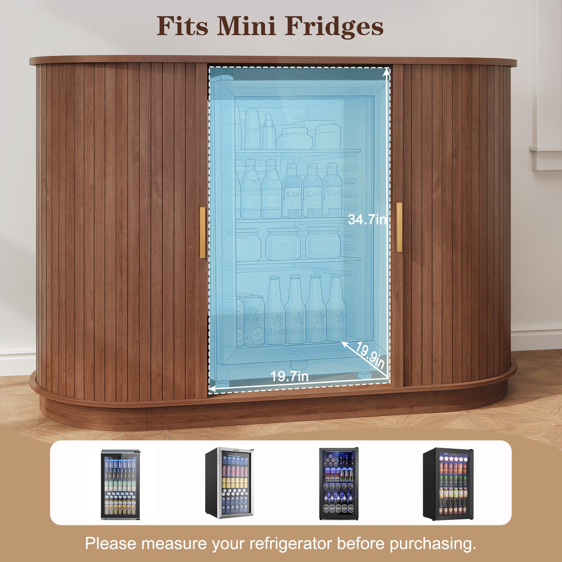 HLR Mid Century Coffee Bar Cabinet, Wine Cabinet Mini Fridge Space, Brown