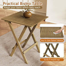 HLR 3-Piece Folding Bistro Table and Chairs Set, Outdoor Patio Solid Wood Furniture Sets with Table Outdoor Garden, Brown