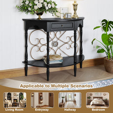 CBJCBJ Retro Console Table with Drawers, Assembled Entryway Storage Table, Accent Table for Hallway,Black